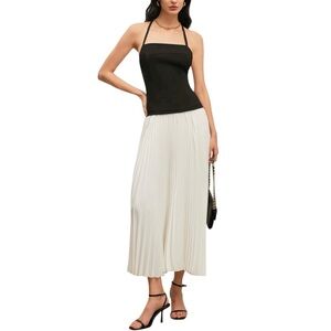 Commense Backless Halter Pleated Maxi Dress NWT Medium Black & White